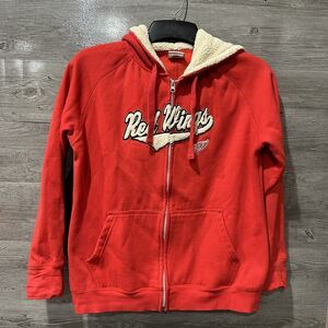NHL Womens Jacket Full Zip‎ Shirt Detroit Red Wings Top Long Sleeve Large Sherpa